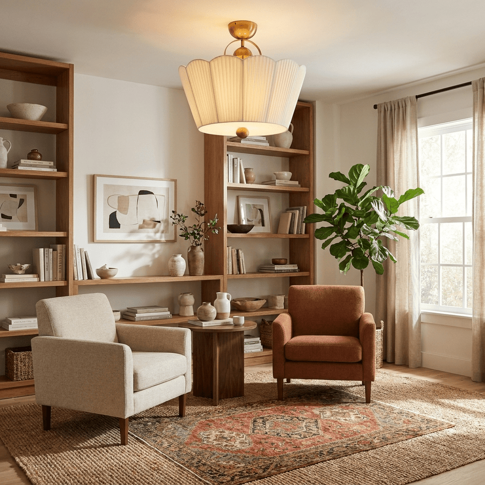 Flora Pleated Fabric Semi-Flush Mount