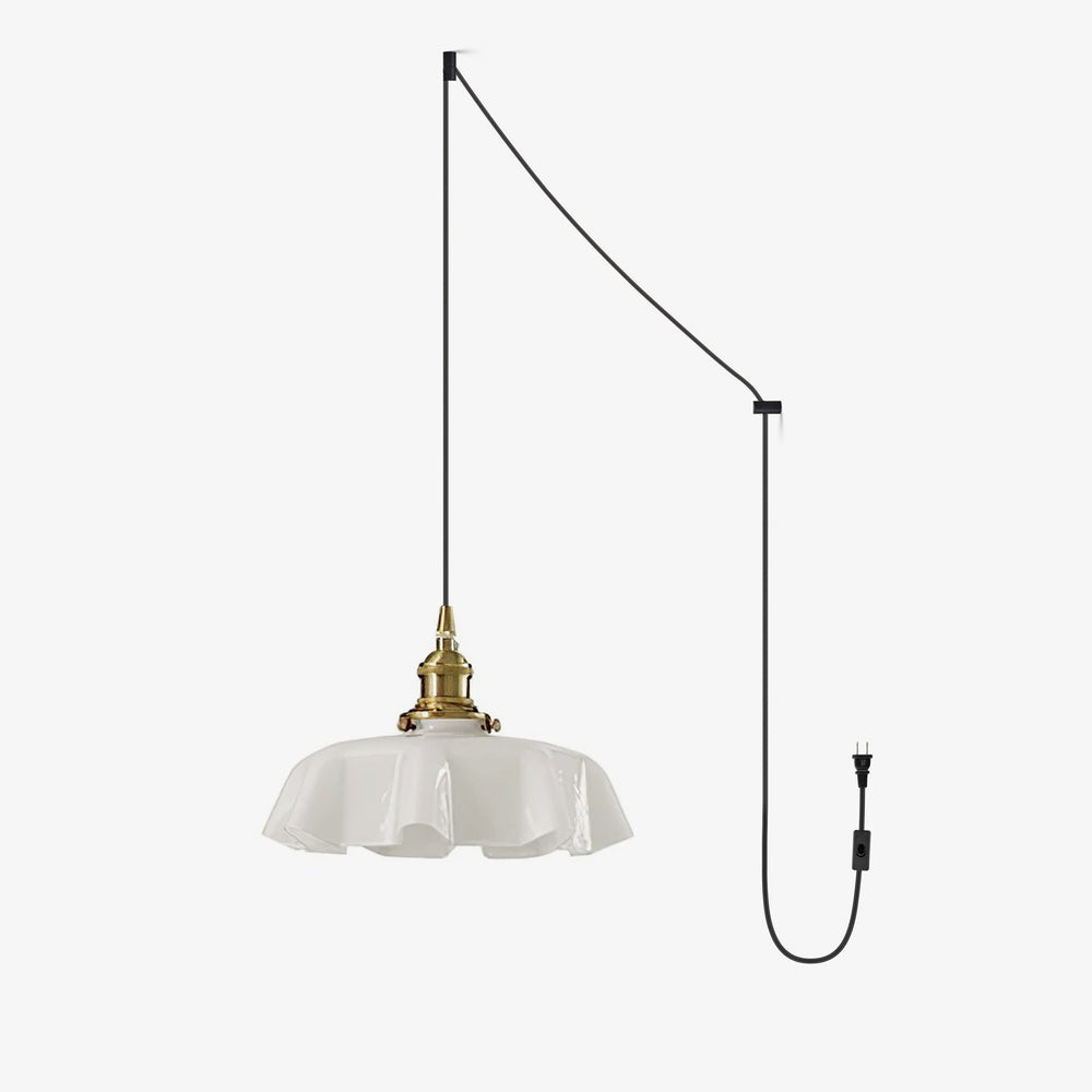 French Fleur Swag Pendant Light – Pleated Glass, Plug-In Antique Brass