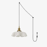 French Fleur Swag Pendant Light – Pleated Glass, Plug-In Antique Brass