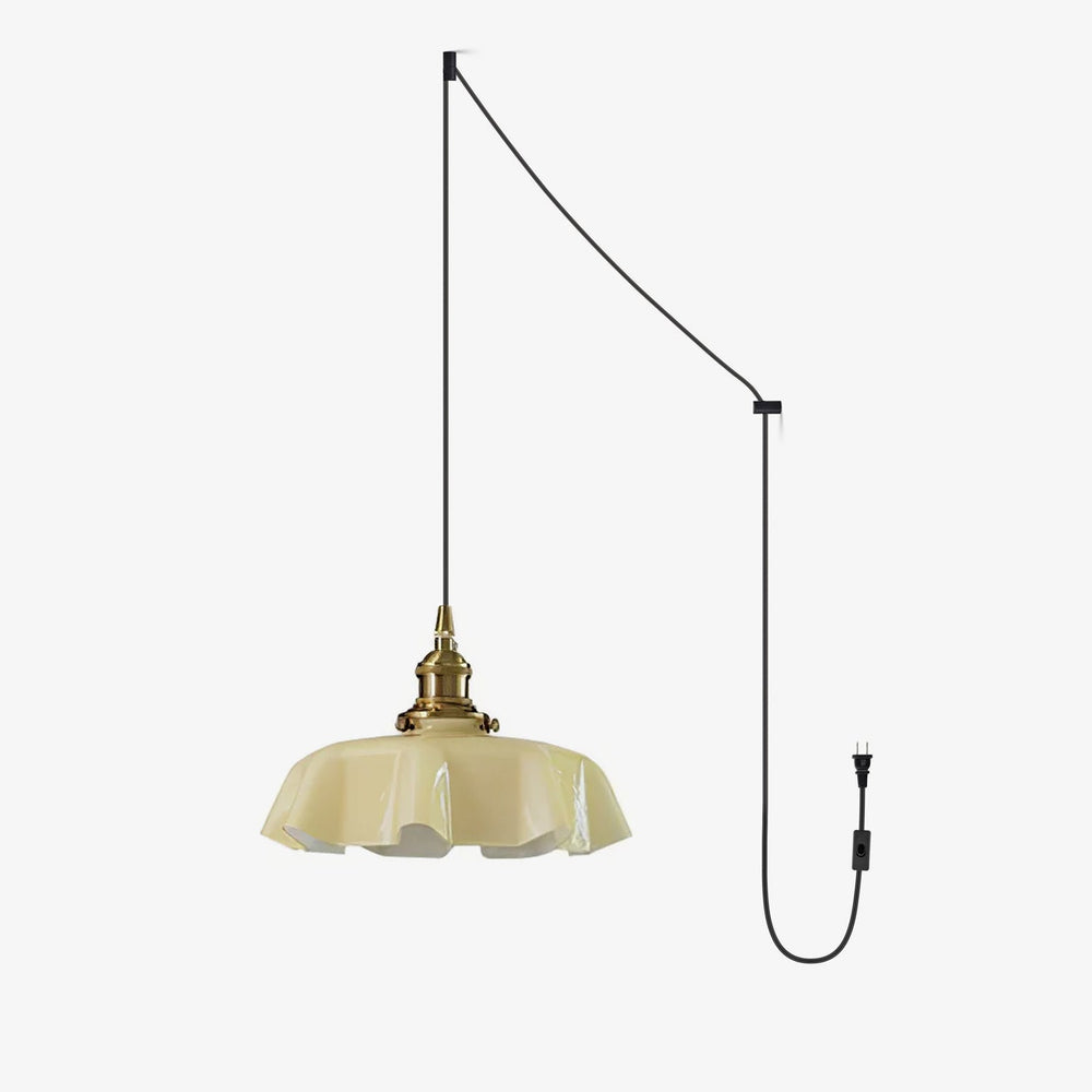 French Fleur Swag Pendant Light – Pleated Glass, Plug-In Antique Brass