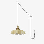 French Fleur Swag Pendant Light – Pleated Glass, Plug-In Antique Brass
