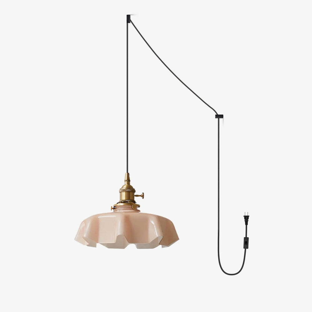 French Fleur Swag Pendant Light – Pleated Glass, Plug-In Antique Brass