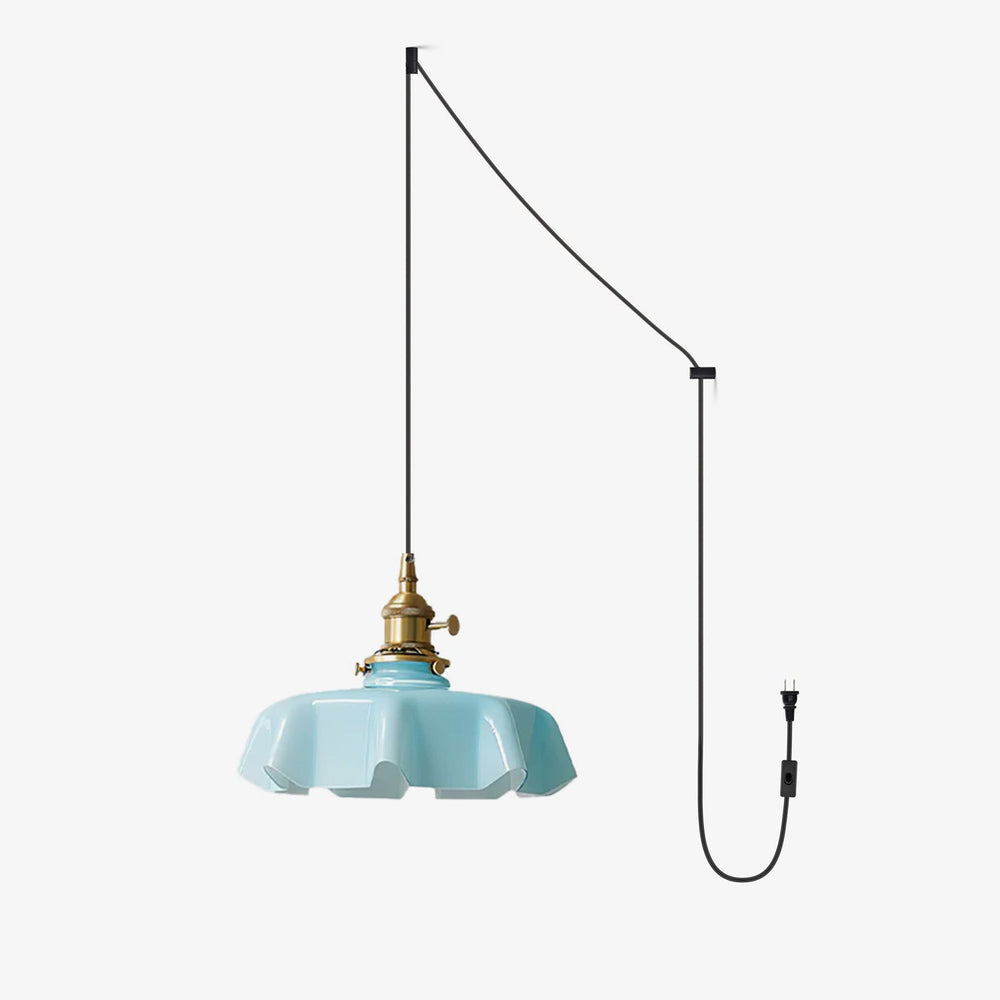 French Fleur Swag Pendant Light – Pleated Glass, Plug-In Antique Brass