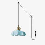 French Fleur Swag Pendant Light – Pleated Glass, Plug-In Antique Brass