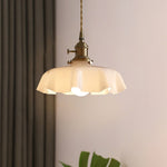 French Fleur Swag Pendant Light – Pleated Glass, Plug-In Antique Brass