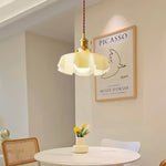 French Fleur Swag Pendant Light – Pleated Glass, Plug-In Antique Brass