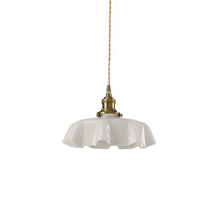 French Fleur Swag Pendant Light – Pleated Glass, Plug-In Antique Brass