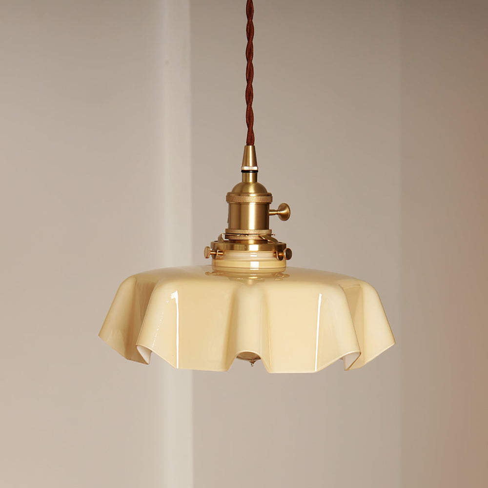 French Fleur Swag Pendant Light – Pleated Glass, Plug-In Antique Brass