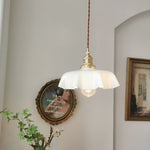 French Fleur Swag Pendant Light – Pleated Glass, Plug-In Antique Brass