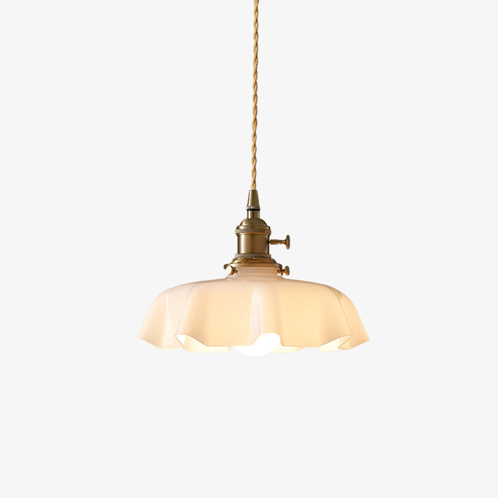 French Fleur Swag Pendant Light – Pleated Glass, Plug-In Antique Brass