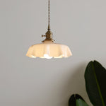 French Fleur Swag Pendant Light – Pleated Glass, Plug-In Antique Brass