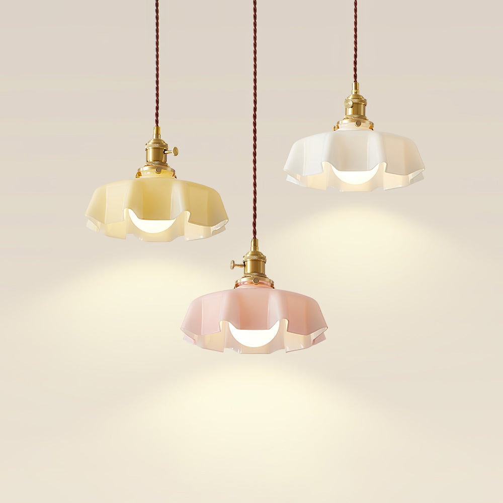 French Fleur Swag Pendant Light – Pleated Glass, Plug-In Antique Brass