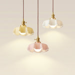 French Fleur Swag Pendant Light – Pleated Glass, Plug-In Antique Brass