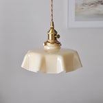 French Fleur Swag Pendant Light – Pleated Glass, Plug-In Antique Brass