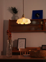 French Fleur Swag Pendant Light – Pleated Glass, Plug-In Antique Brass