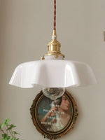 French Fleur Swag Pendant Light – Pleated Glass, Plug-In Antique Brass