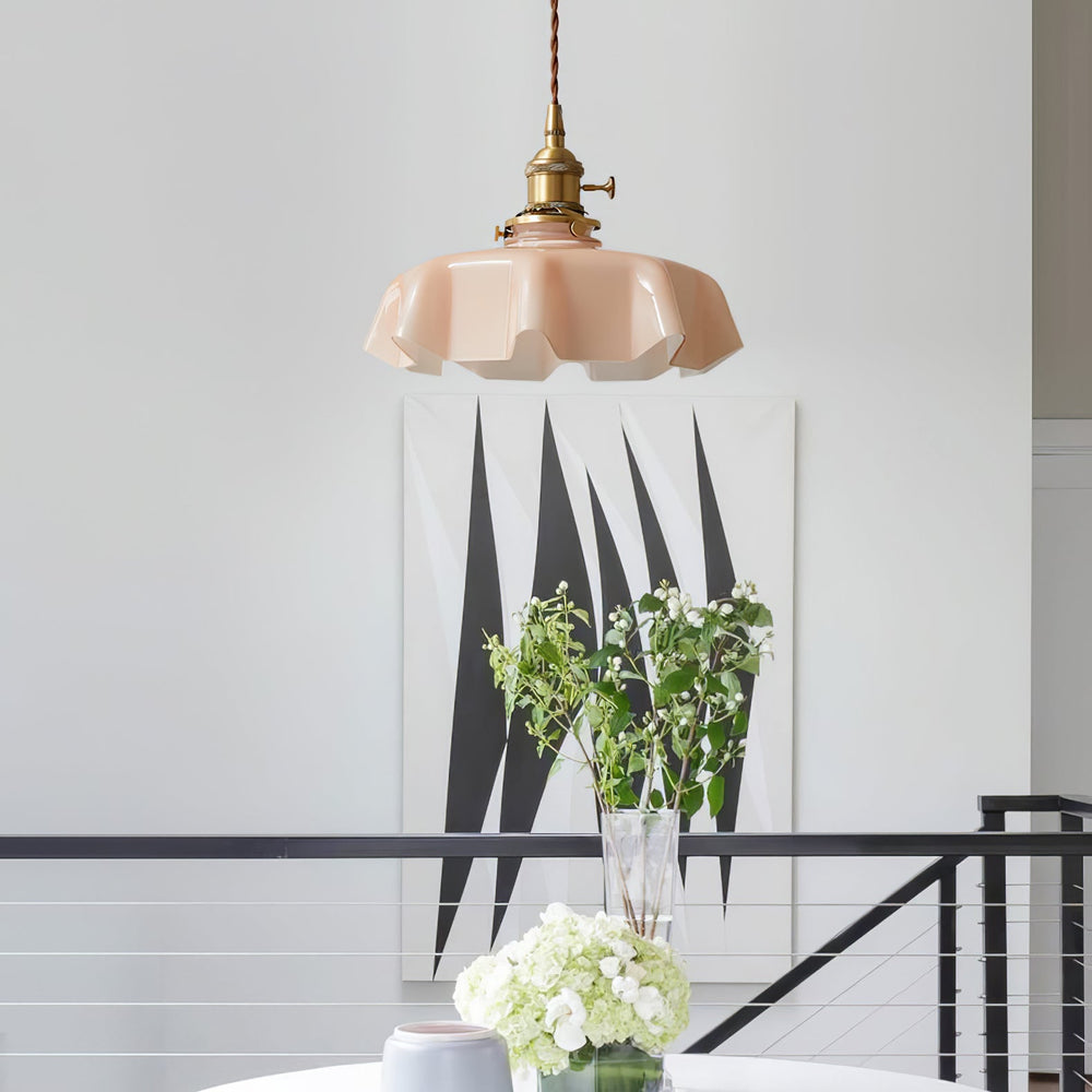 French Fleur Swag Pendant Light – Pleated Glass, Plug-In Antique Brass