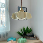 French Fleur Swag Pendant Light – Pleated Glass, Plug-In Antique Brass