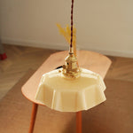 French Fleur Swag Pendant Light – Pleated Glass, Plug-In Antique Brass