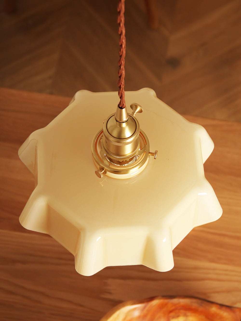 French Fleur Swag Pendant Light – Pleated Glass, Plug-In Antique Brass