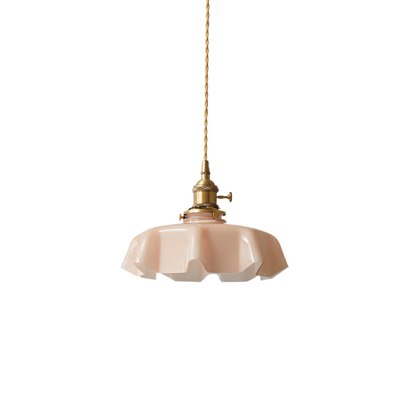 French Fleur Swag Pendant Light – Pleated Glass, Plug-In Antique Brass