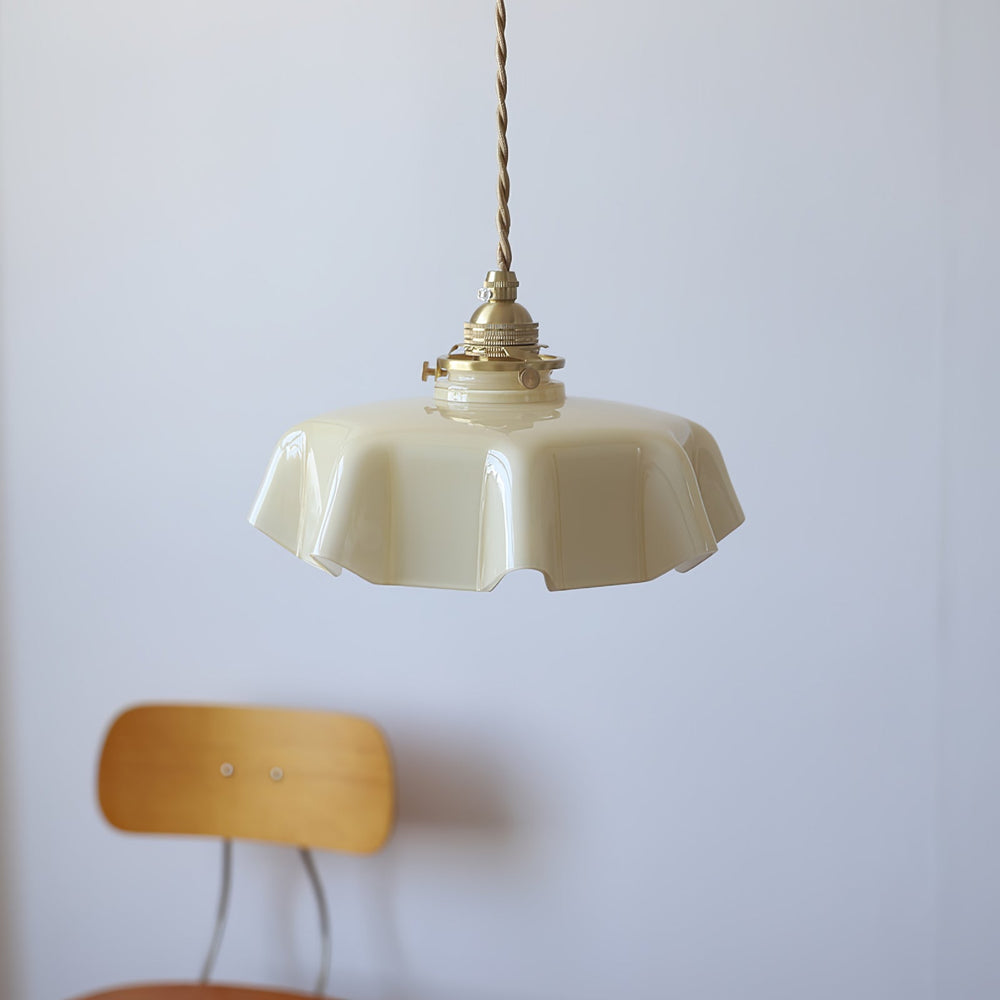 French Fleur Swag Pendant Light – Pleated Glass, Plug-In Antique Brass