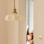 French Fleur Swag Pendant Light – Pleated Glass, Plug-In Antique Brass