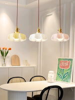 French Fleur Swag Pendant Light – Pleated Glass, Plug-In Antique Brass