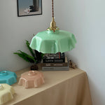 French Fleur Swag Pendant Light – Pleated Glass, Plug-In Antique Brass
