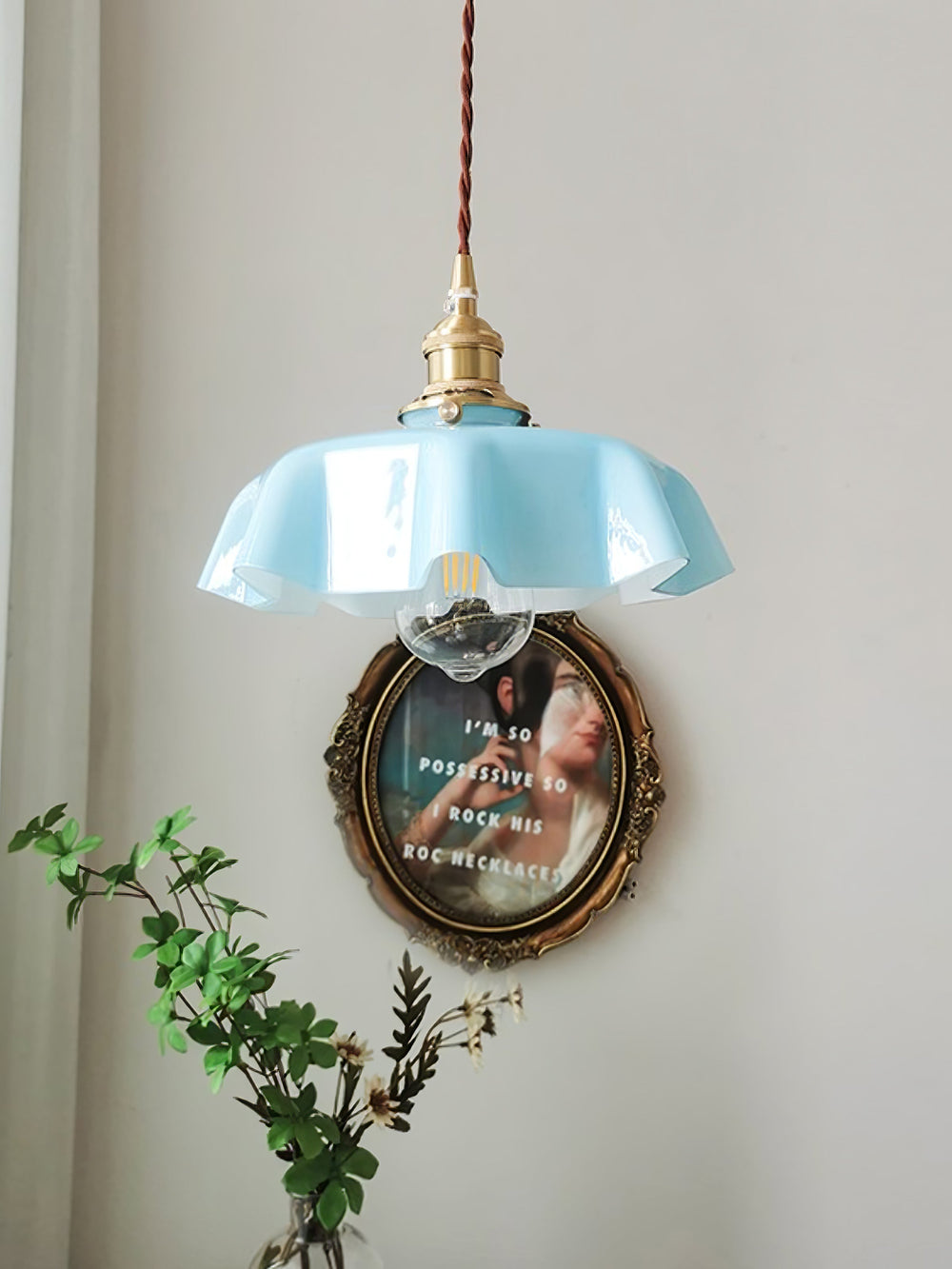 French Fleur Swag Pendant Light – Pleated Glass, Plug-In Antique Brass
