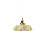 French Fleur Swag Pendant Light – Pleated Glass, Plug-In Antique Brass