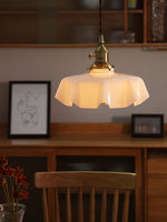 French Fleur Swag Pendant Light – Pleated Glass, Plug-In Antique Brass