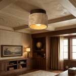 Asuka Japandi Naturstein-Deckenleuchte – Minimalistische Travertin- und Holz-Flush-Montage-Downlight