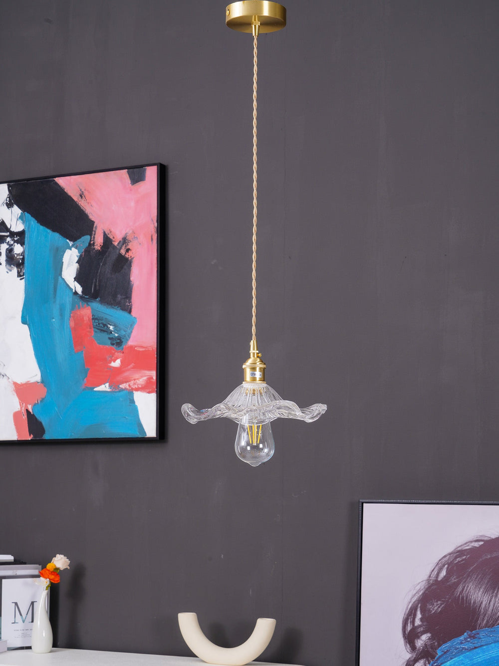 Glass Hibiscus Flower Pendant Light