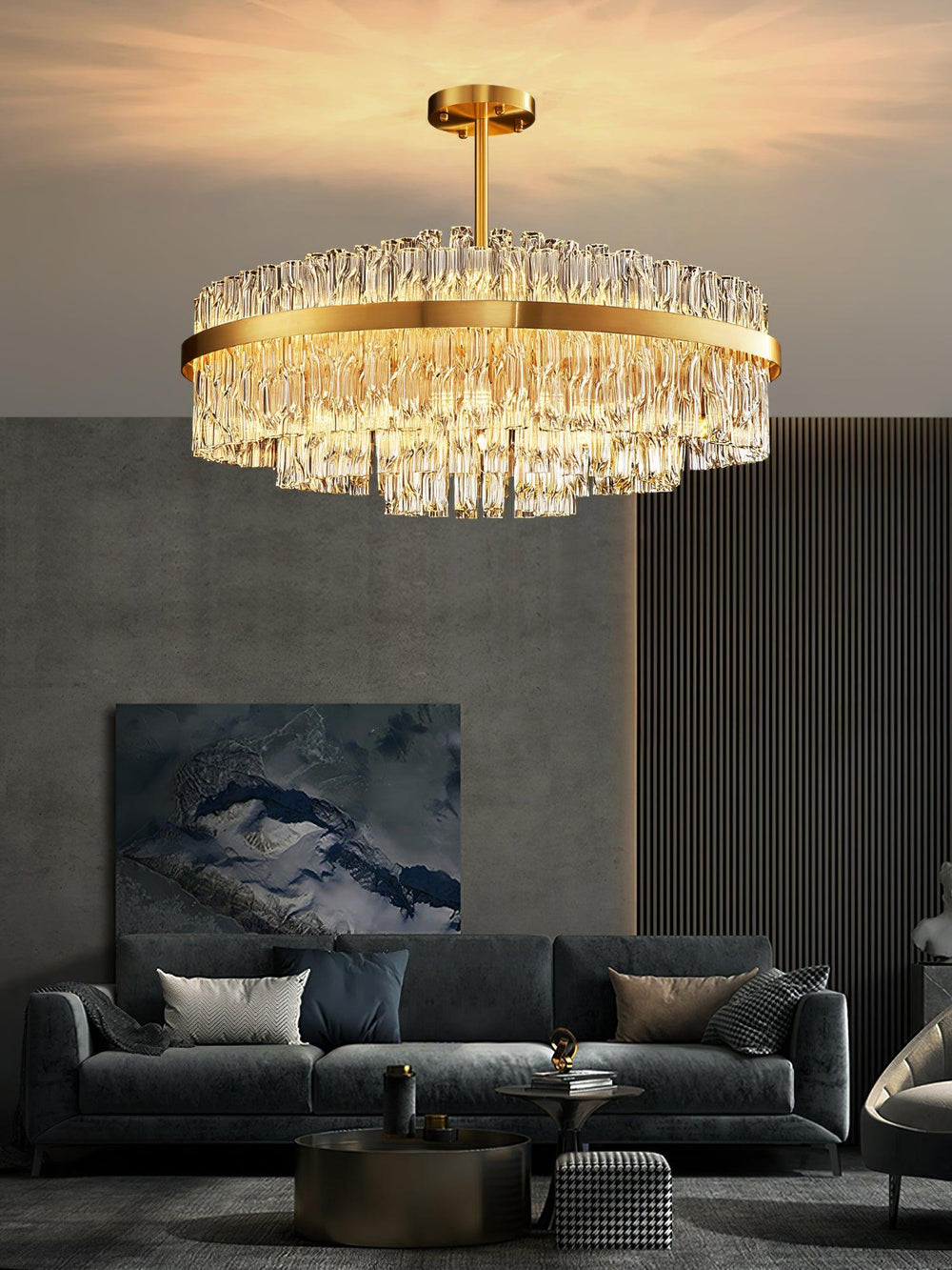 Gold & Clear Rod Chandelier