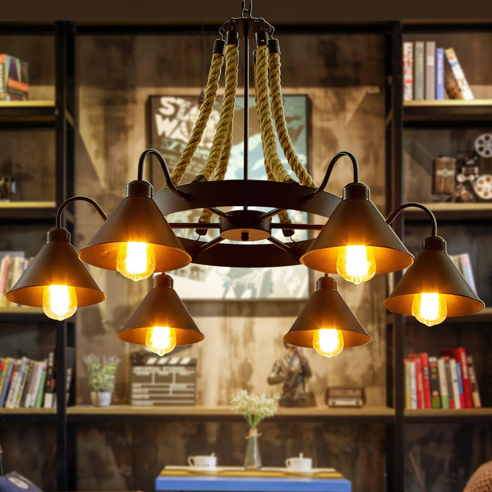 Hemp Rope Industrial Horn Chandelier