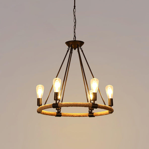 Hemp Rope Industrial Large Circle Chandelier