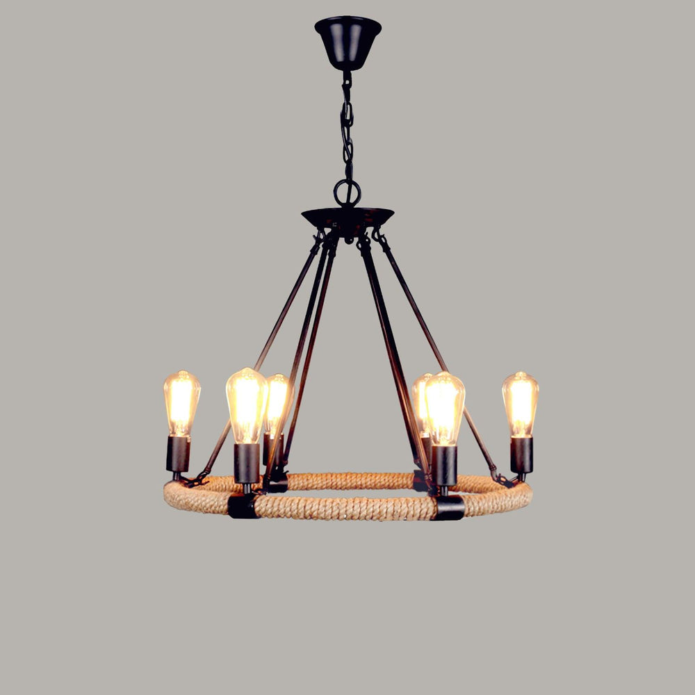 Hemp Rope Industrial Large Circle Chandelier