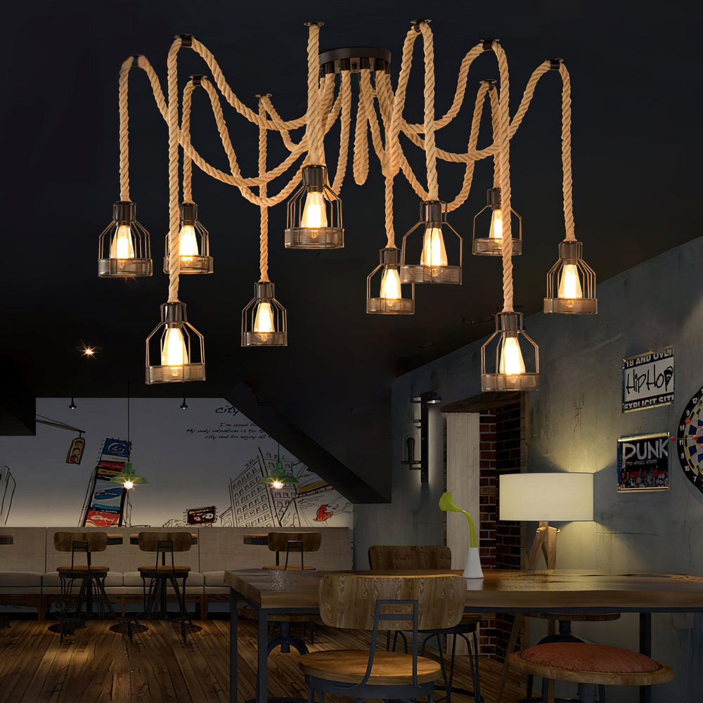 Hemp Rope Scattered Flower Chandelier