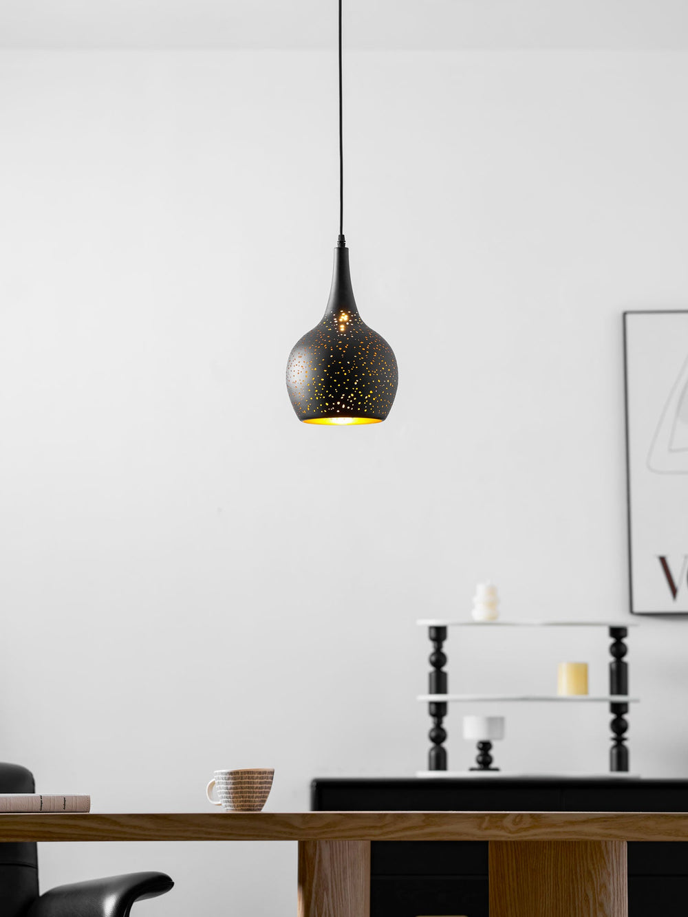 Hollow Industrial Pendant Lamp – Vintage Black & Gold
