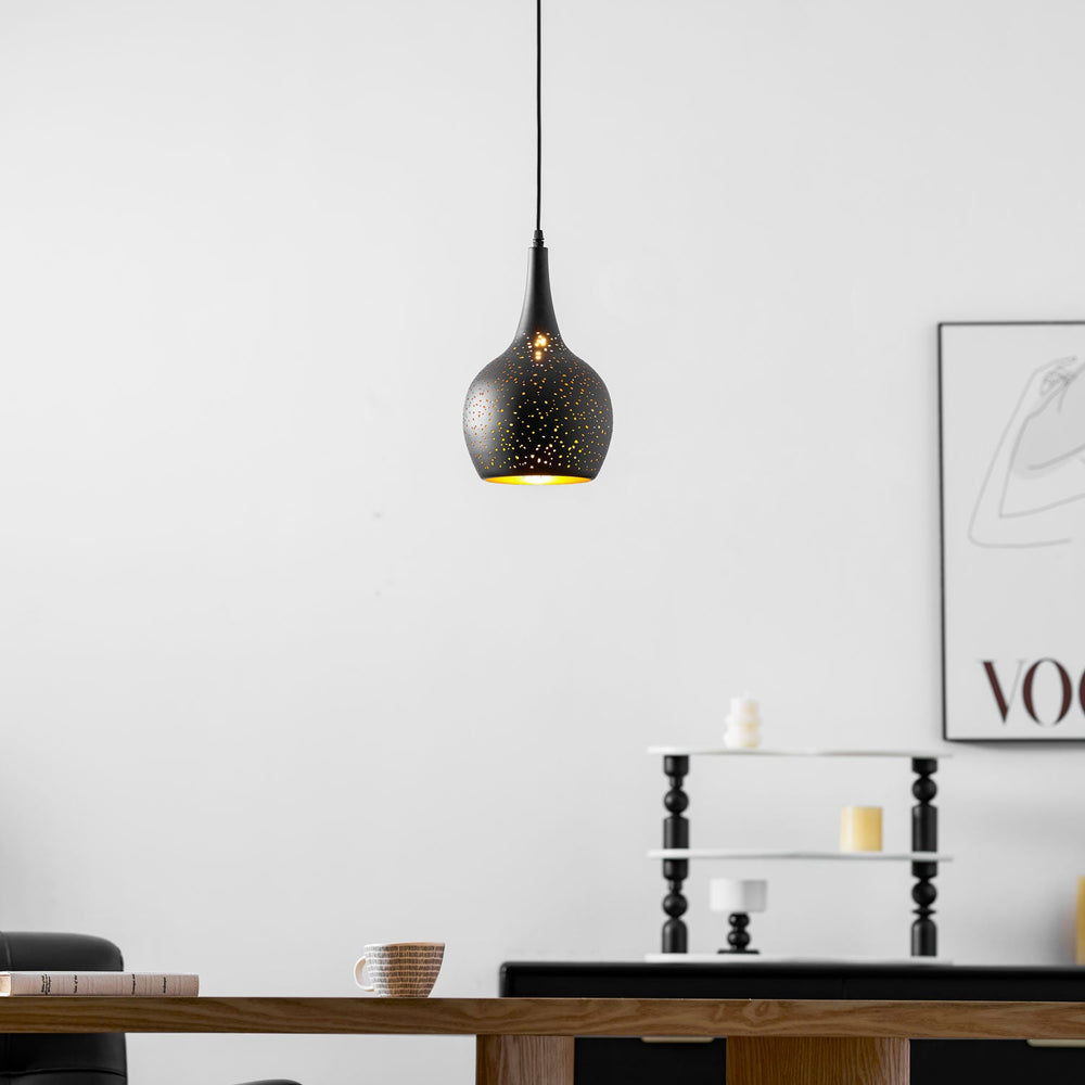 Hollow Industrial Pendant Lamp – Vintage Black & Gold