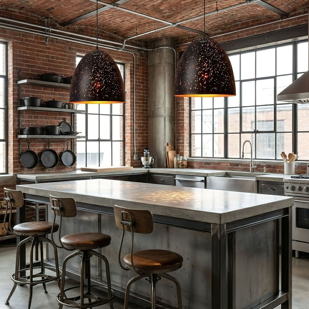 Hollow Industrial Pendant Lamp – Vintage Black & Gold