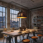 Hollow Industrial Pendant Lamp – Vintage Black & Gold