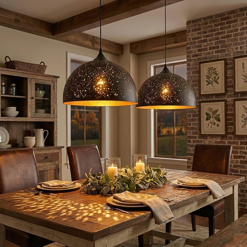 Hollow Industrial Pendant Lamp – Vintage Black & Gold