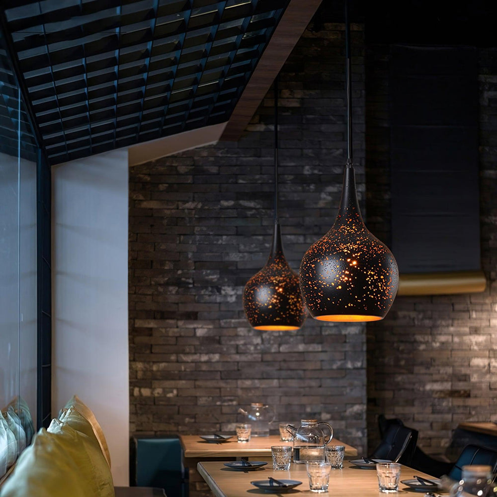 Hollow Industrial Pendant Lamp – Vintage Black & Gold