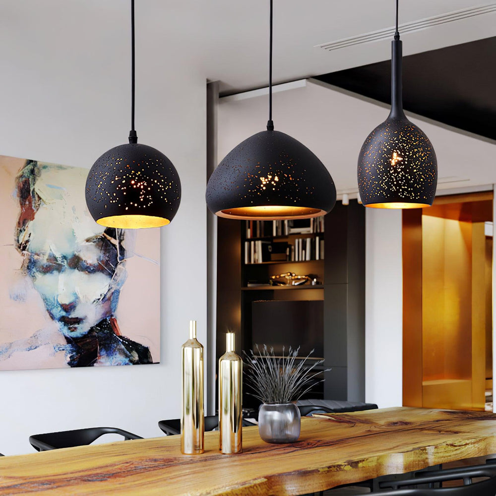 Hollow Industrial Pendant Lamp – Vintage Black & Gold