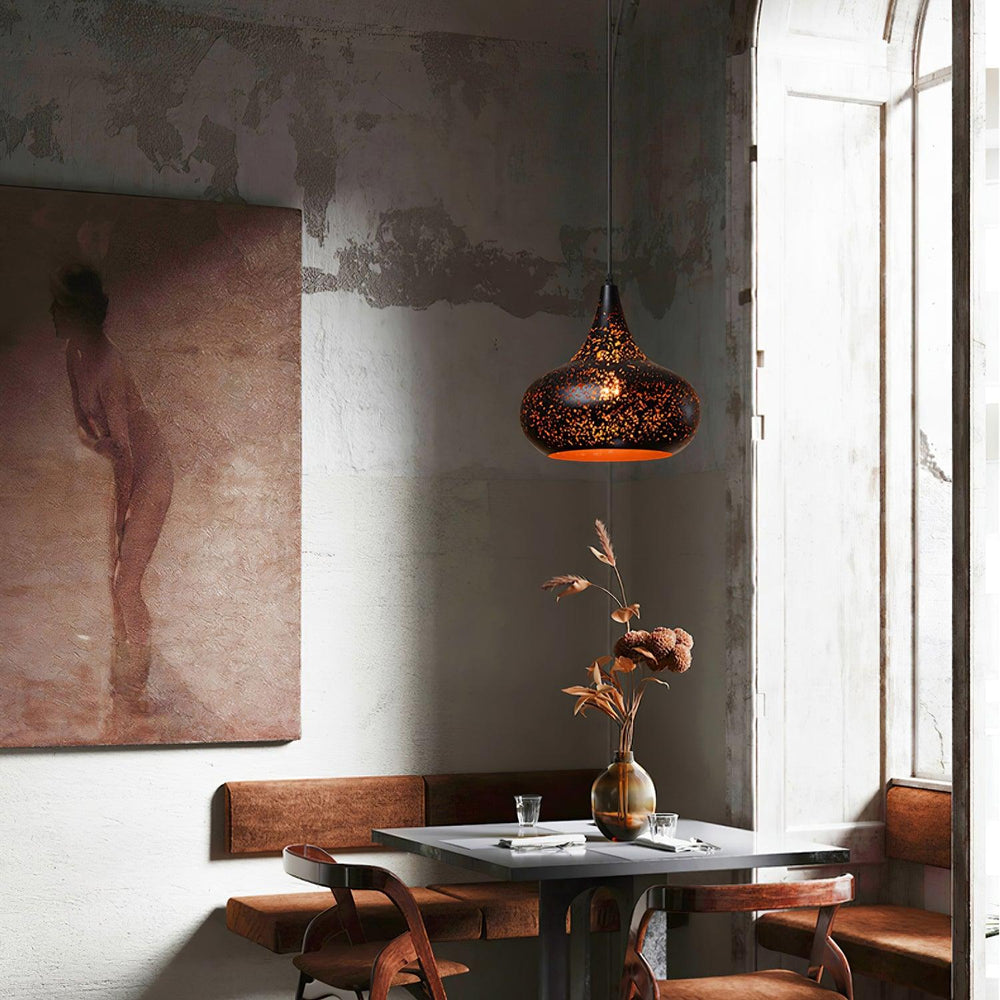 Hollow Industrial Pendant Lamp – Vintage Black & Gold