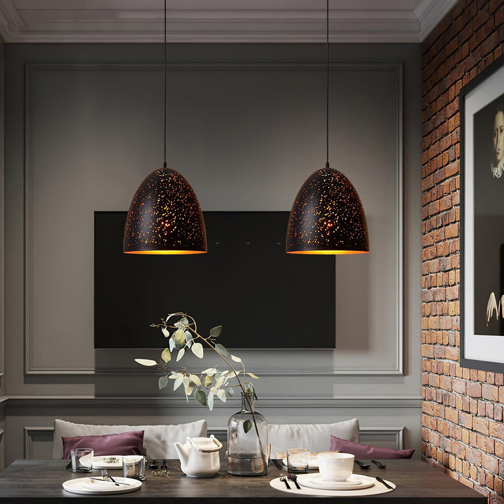 Hollow Industrial Pendant Lamp – Vintage Black & Gold