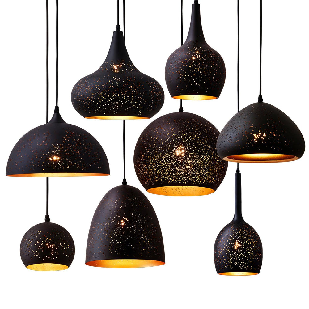 Hollow Industrial Pendant Lamp – Vintage Black & Gold