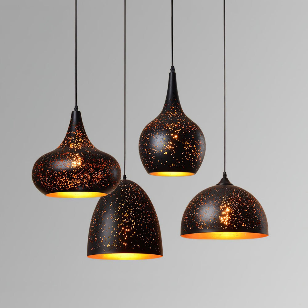 Hollow Industrial Pendant Lamp – Vintage Black & Gold
